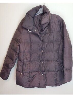 Bogner chocolate brown down filled quilted puffer coat